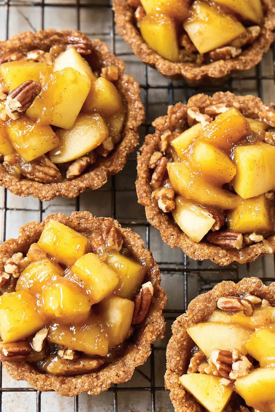 Close up of apple topping spooned into tartlet shells