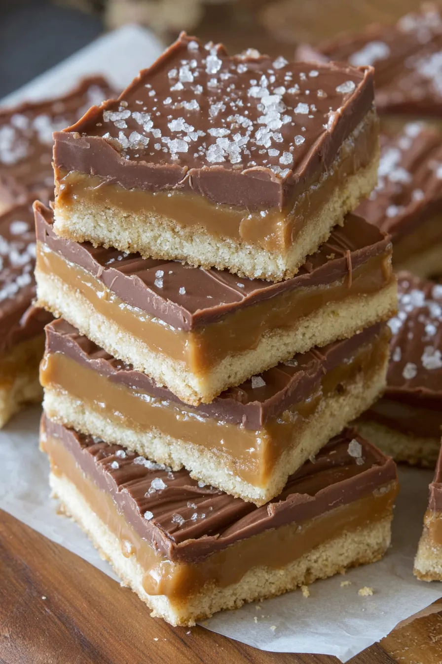 Close-up of bars with flaky sea salt on chocolate topping