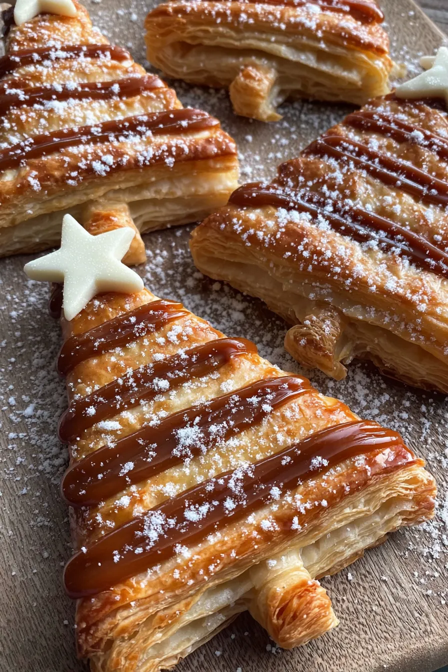Tray of unbaked puff pastry Christmas trees