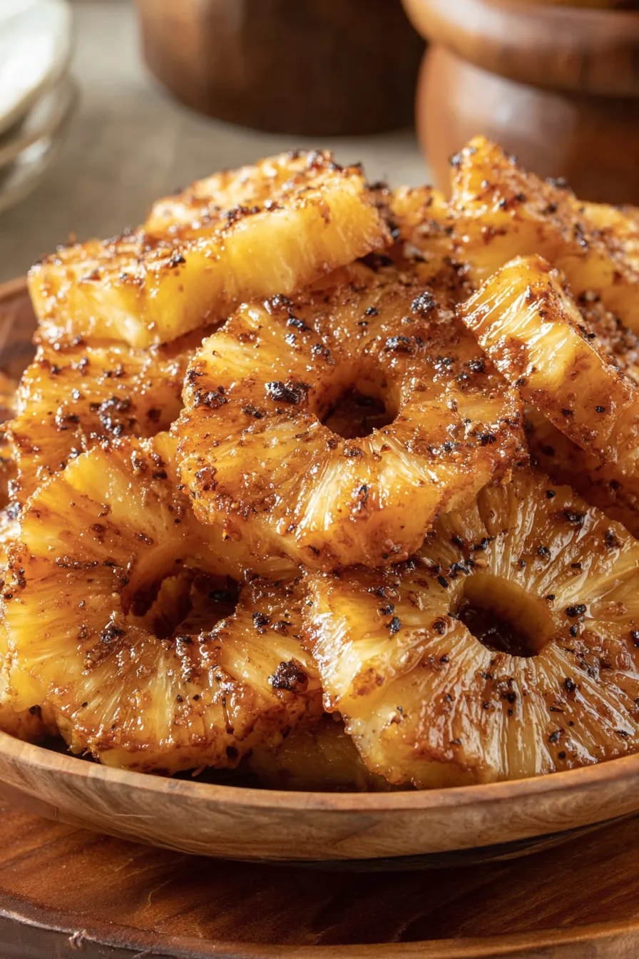 Served caramelized pineapple on a plate