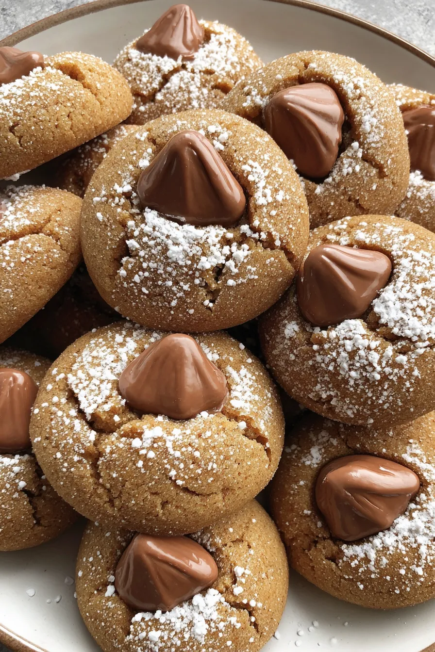 Freshly baked gingerbread cookies with Hershey's Hugs