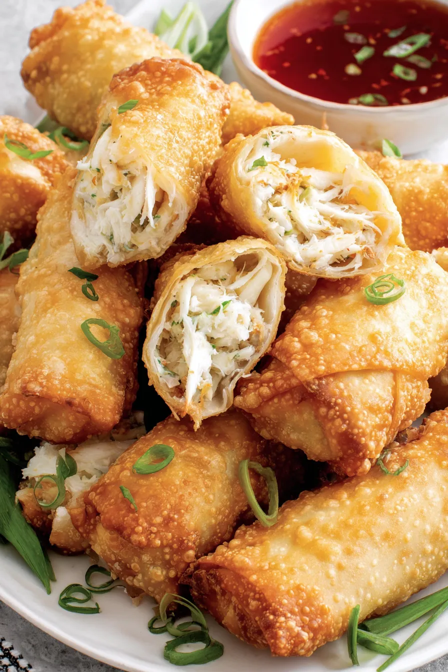 Crab rangoon egg rolls frying to golden brown