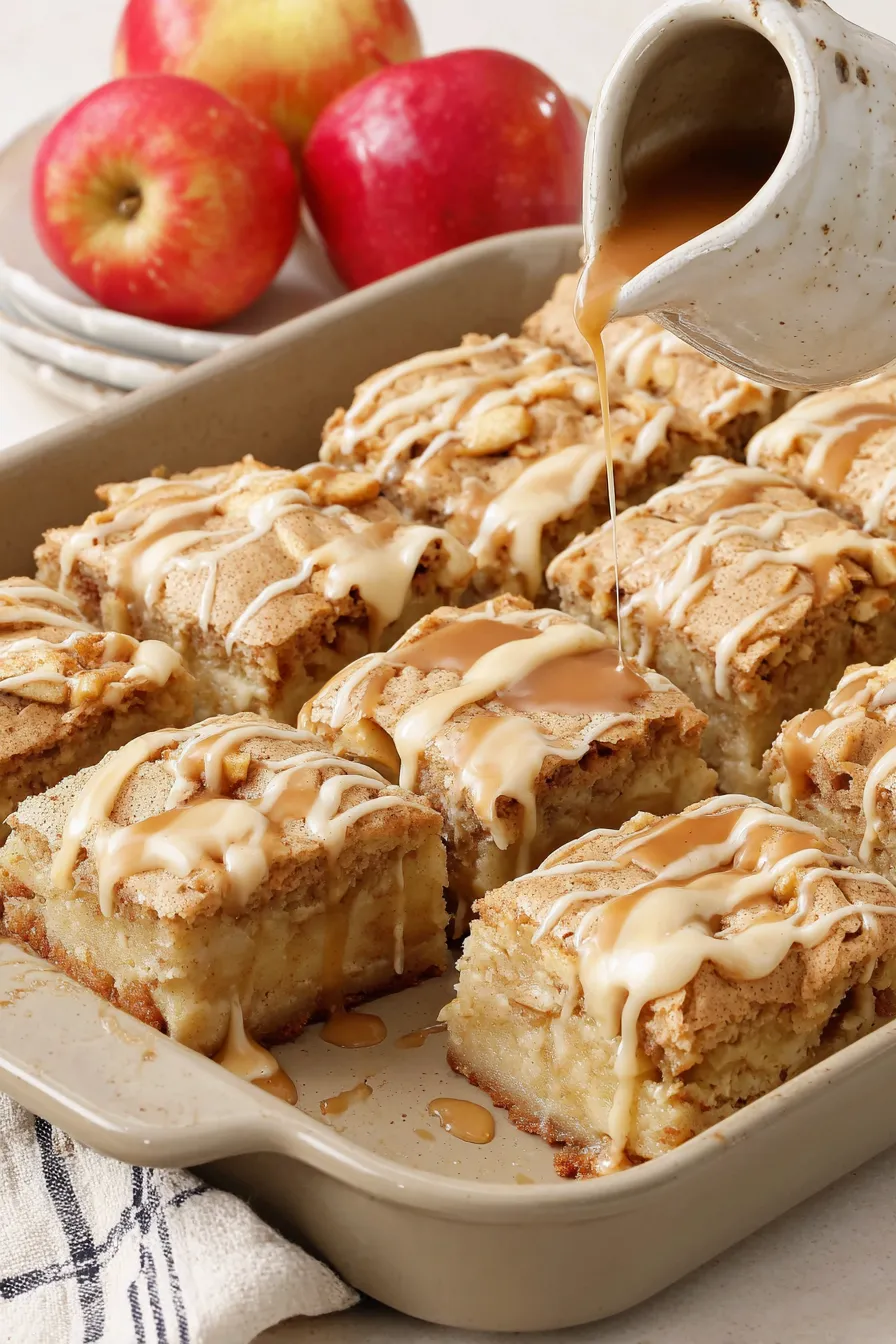 Close up of a maple-glazed apple brownie square