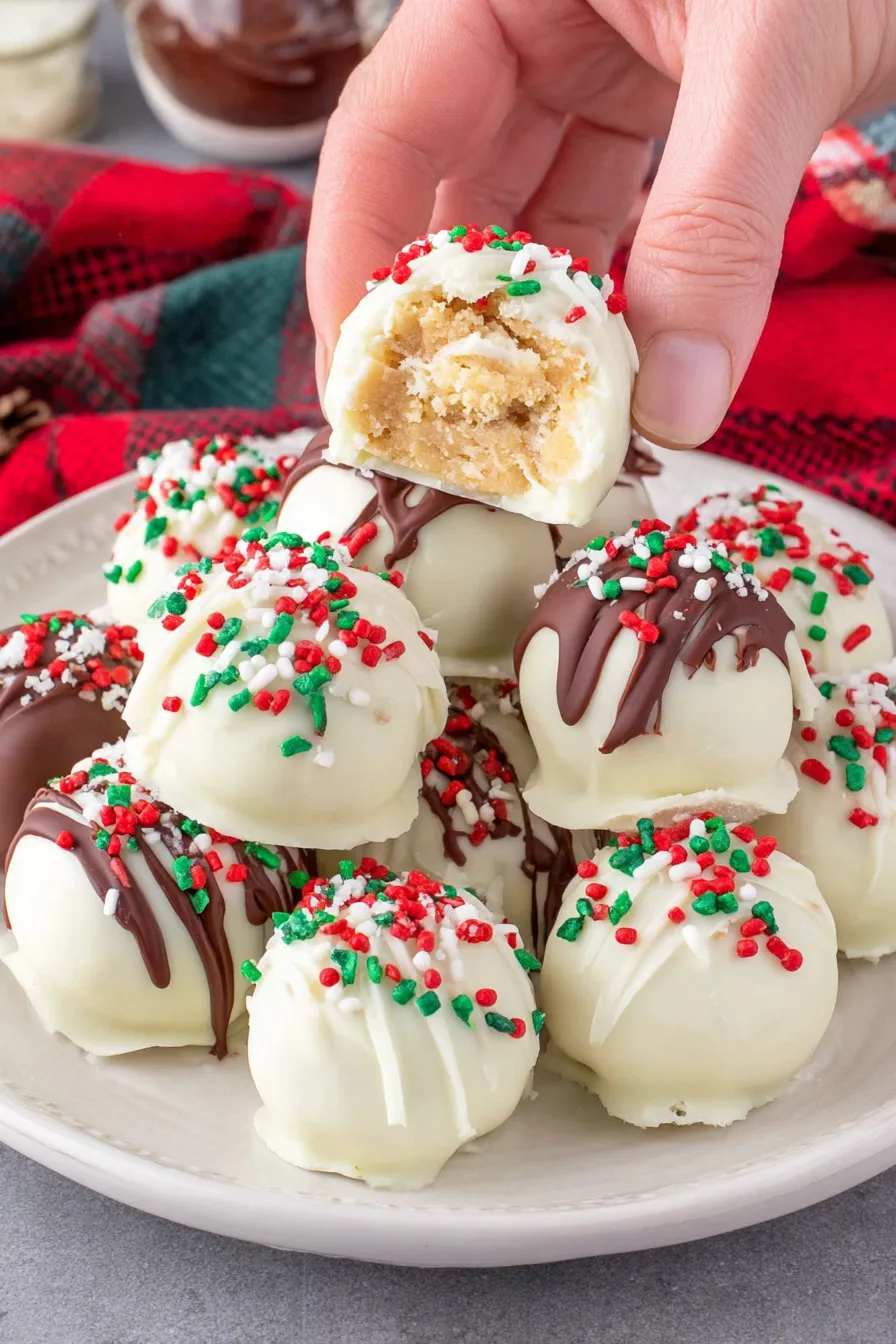 Tray of white chocolate dipped truffles with sprinkles