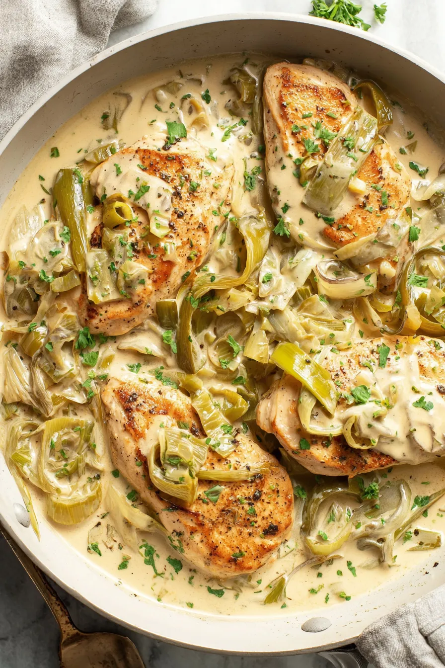 Creamy leek sauce close-up