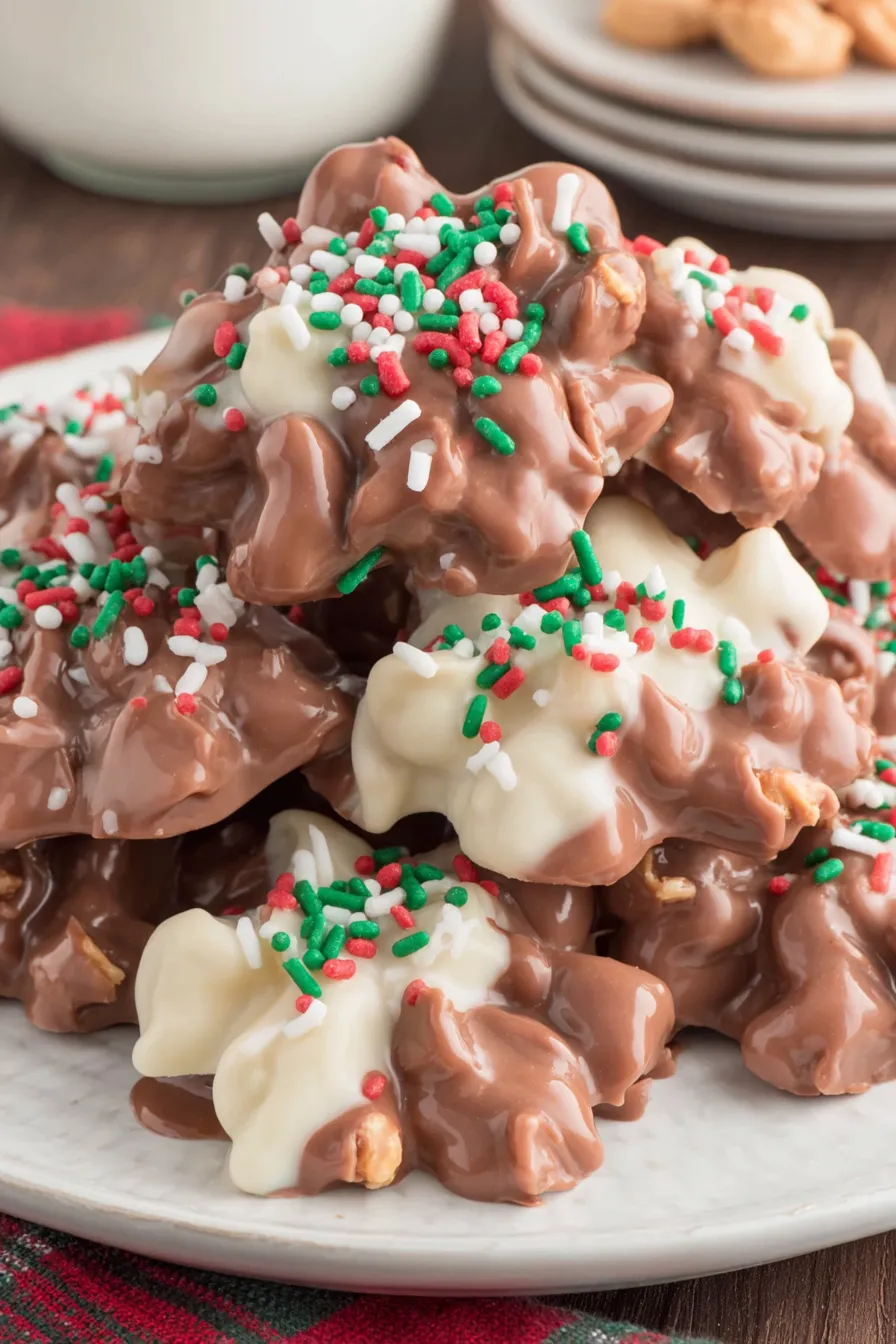 Finished crock pot candy clusters cooling on parchment paper