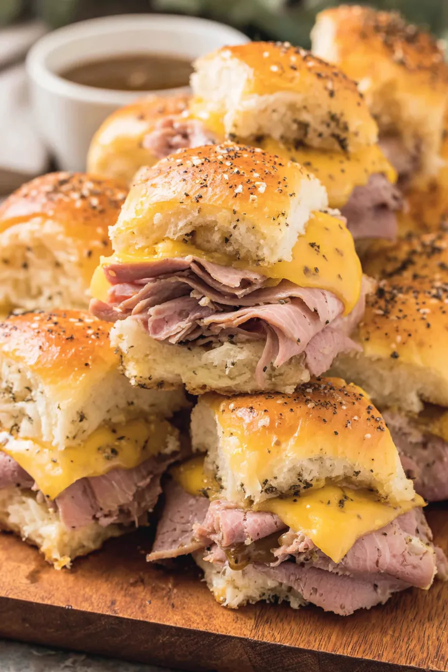 Close up of toasted slider tops with poppy seed butter glaze