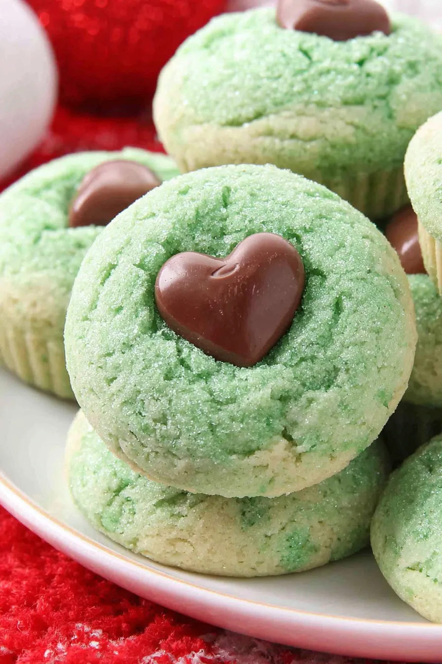 Fresh baked green cookie cups in mini muffin tin