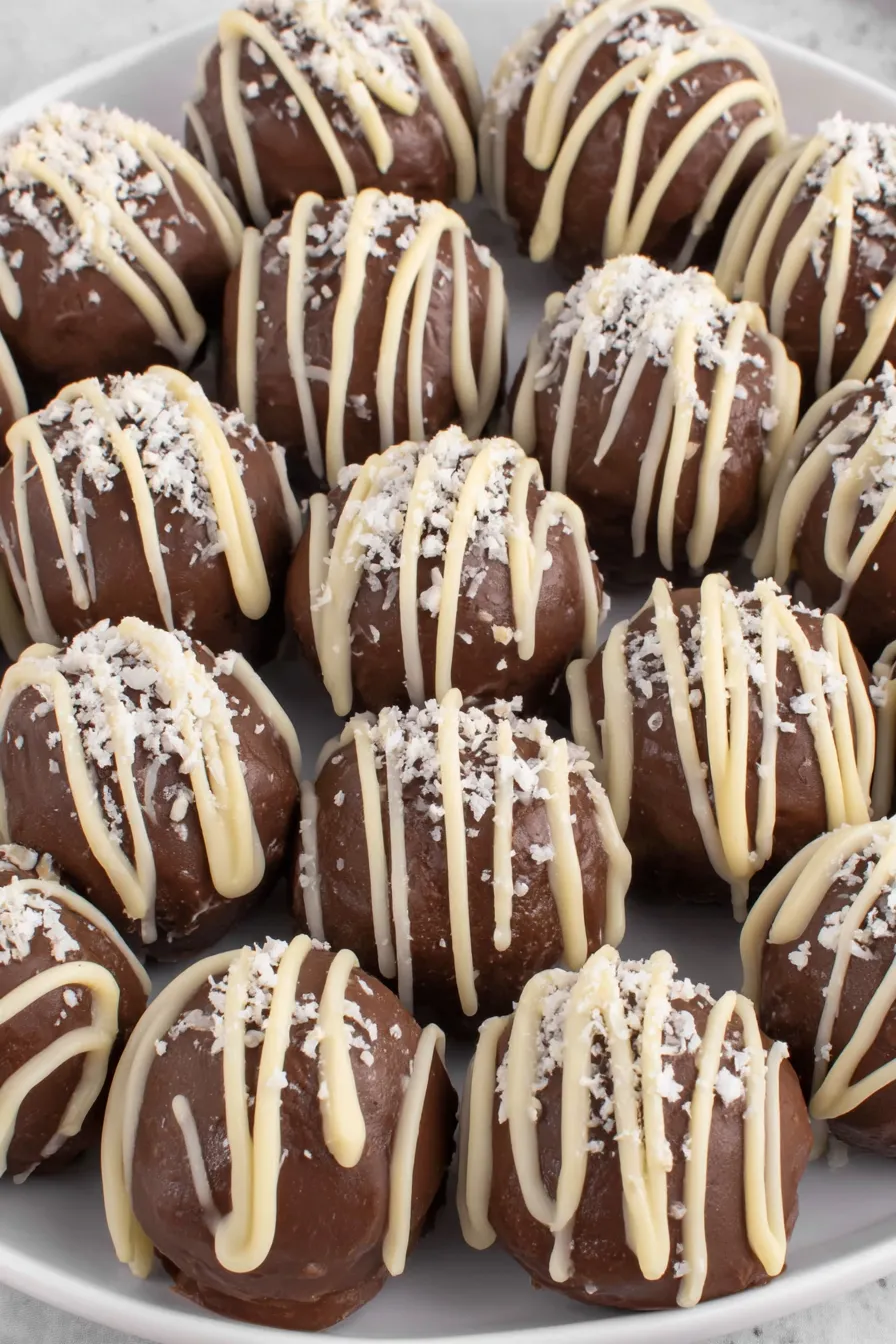 Close-up of Kahlua balls with drizzle