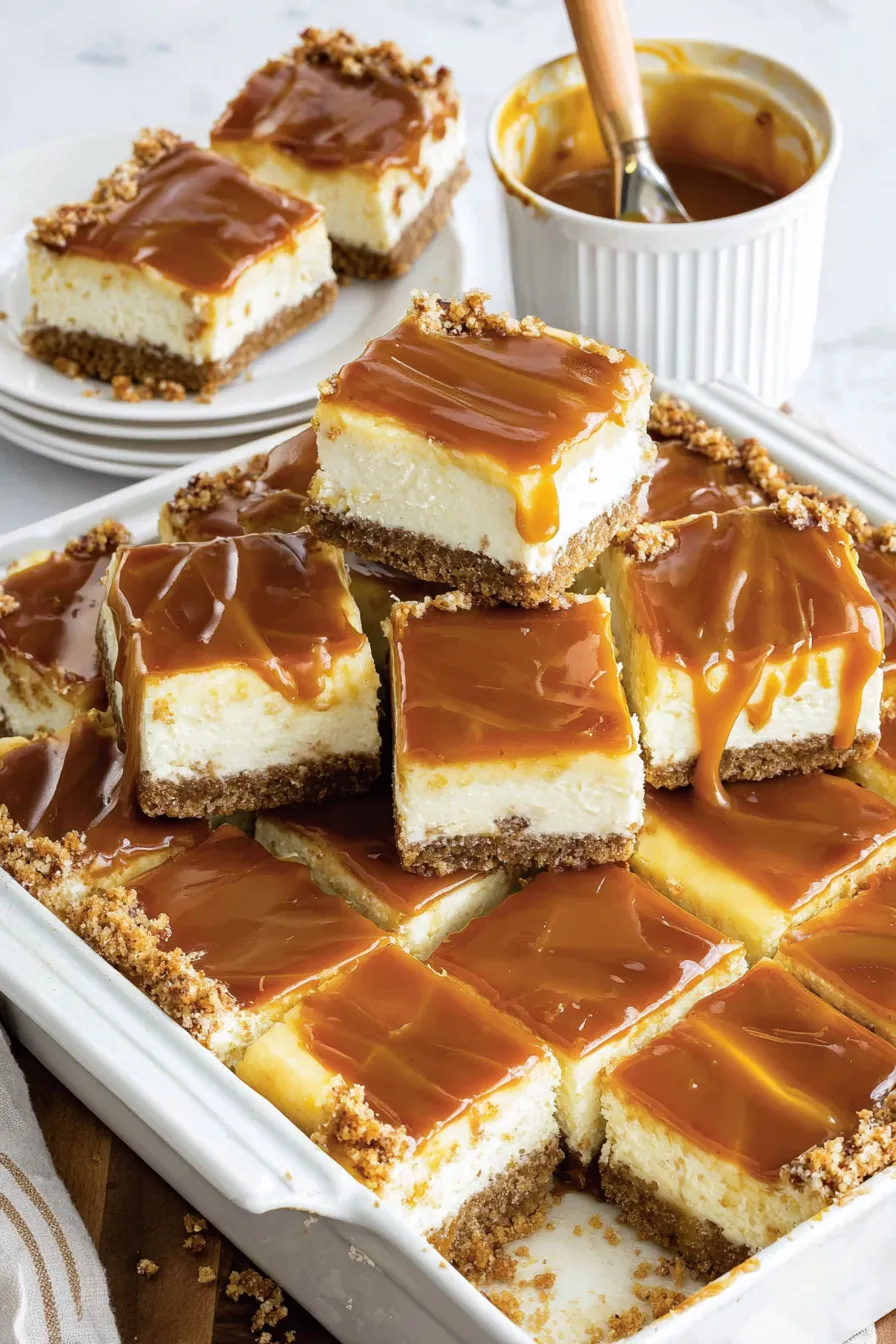 Close up of slice showing caramel layer and pecan crust