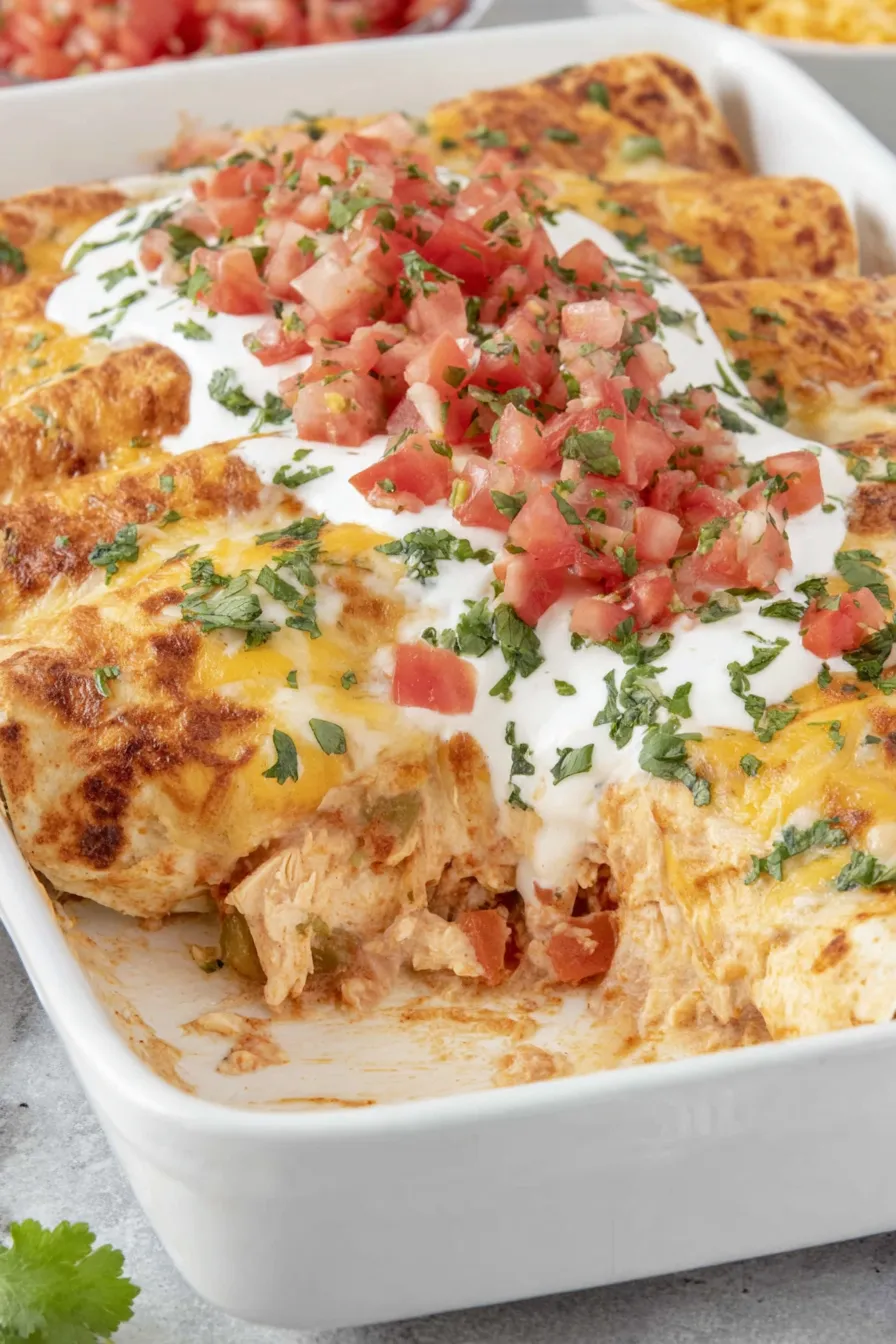 Cream cheese chicken enchiladas fresh from the oven