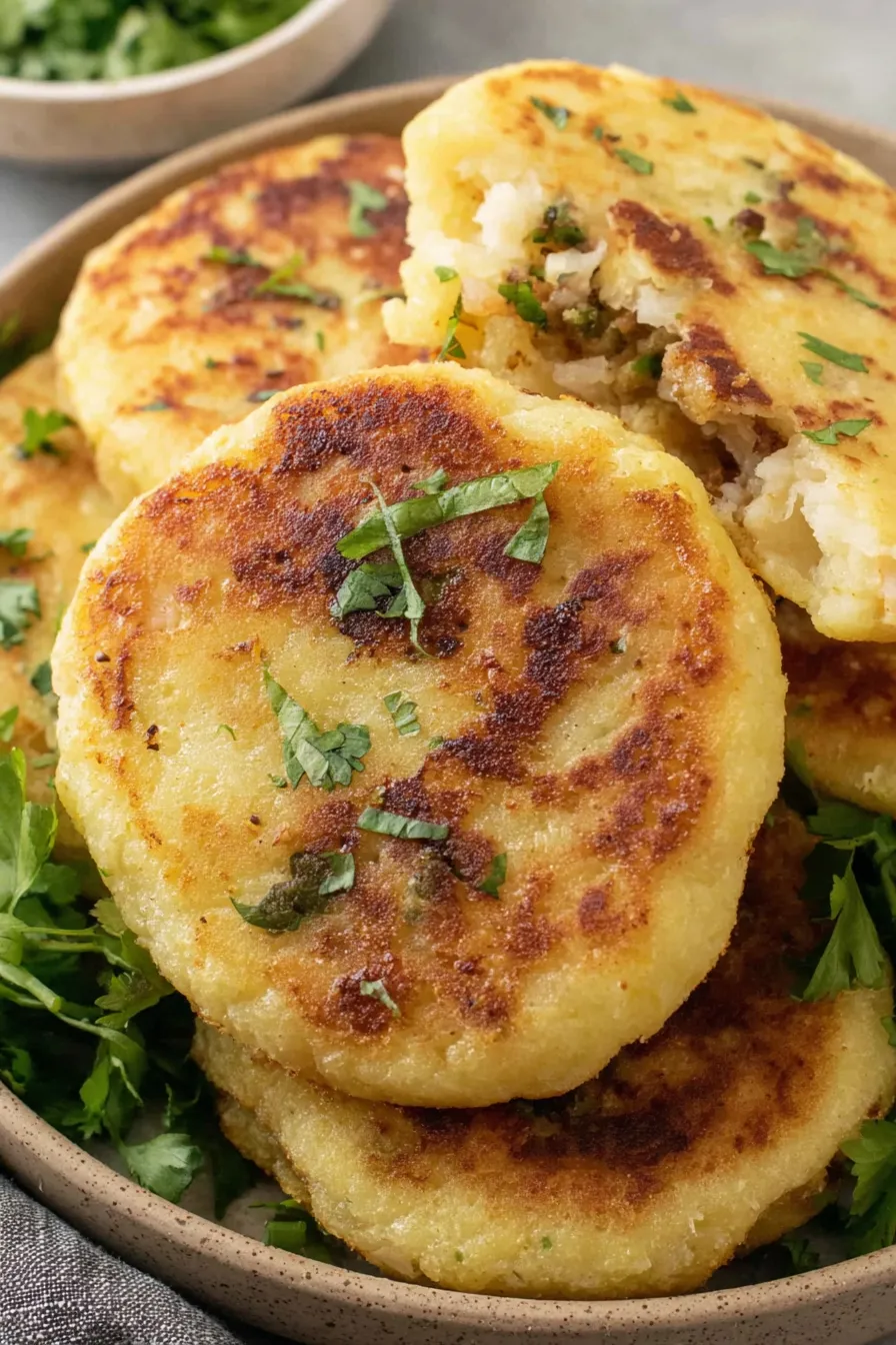 Freshly fried Maseca gorditas on a skillet