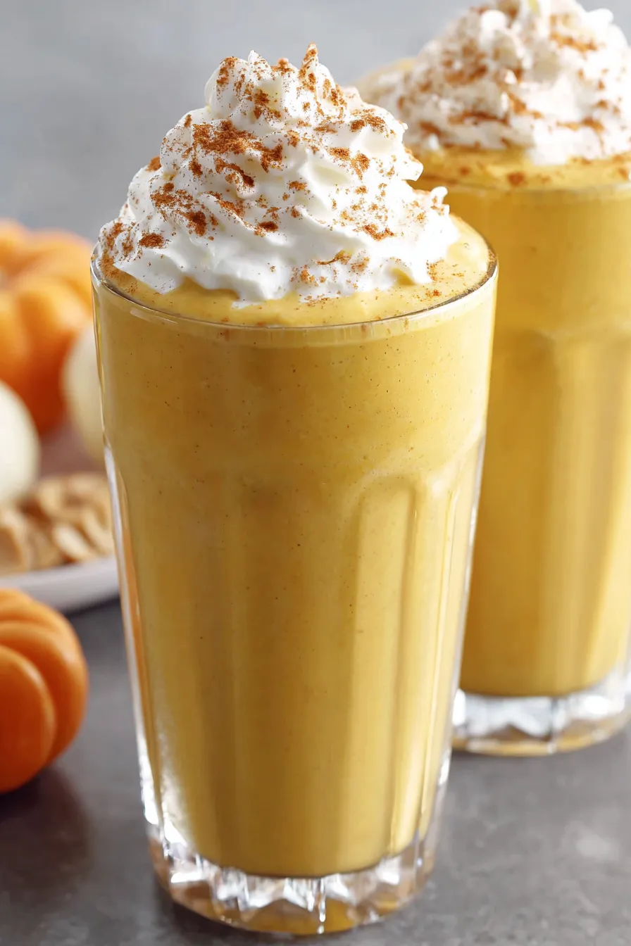 Pumpkin smoothie in a glass with cinnamon