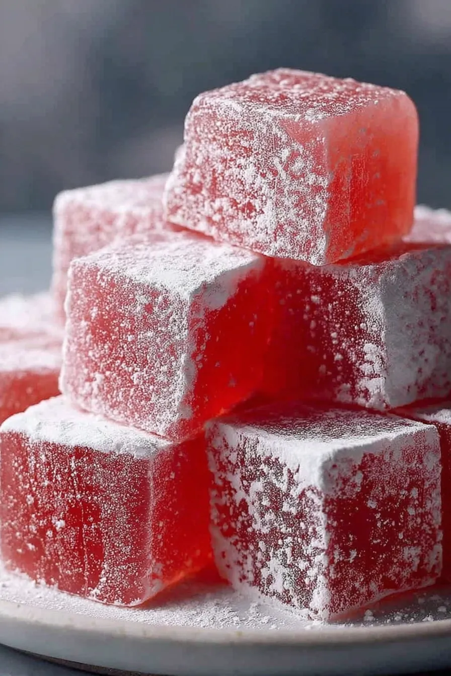 Pouring rose-flavored Turkish delight into a mold
