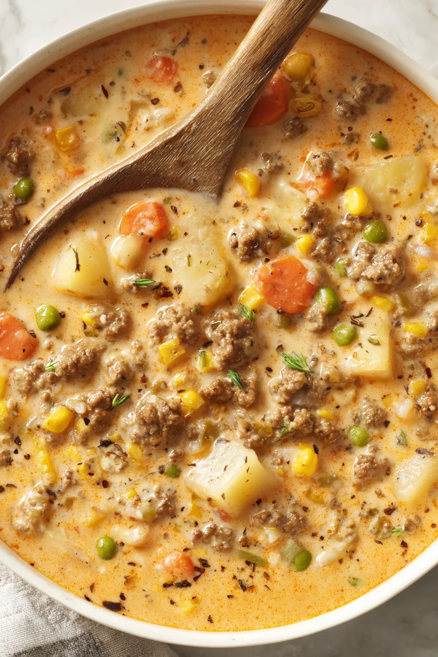 Dutch oven with shepherds pie soup simmering
