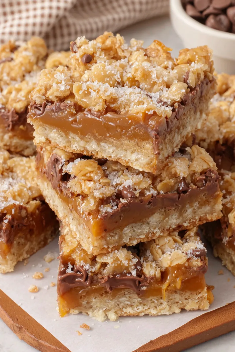 Close up of caramel drizzle over chocolate