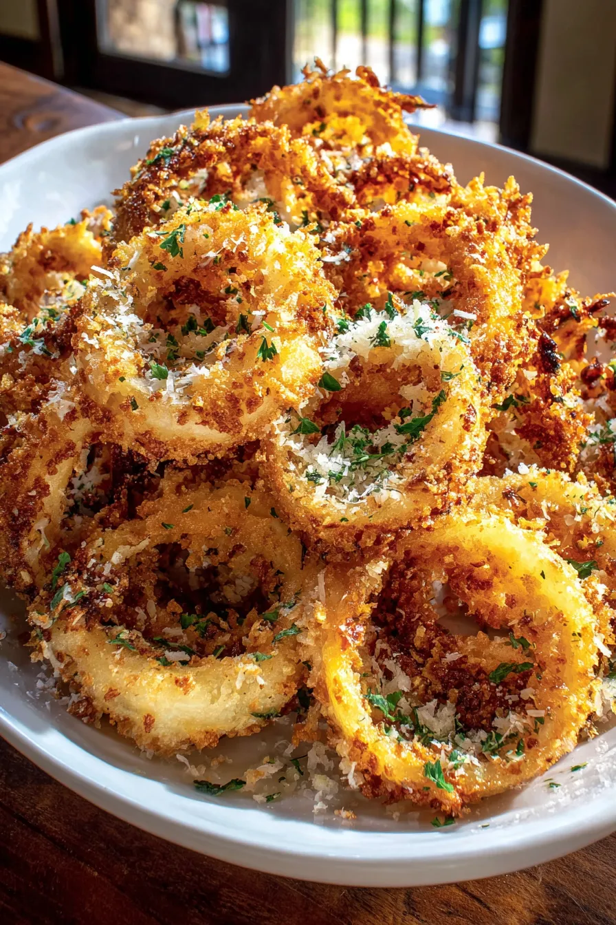 Onion rings coated and ready to fry
