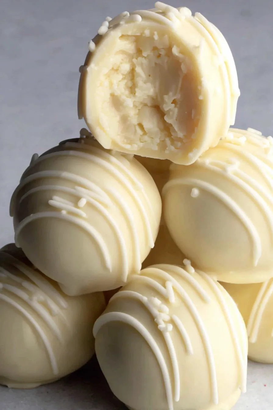 White chocolate truffles on a tray