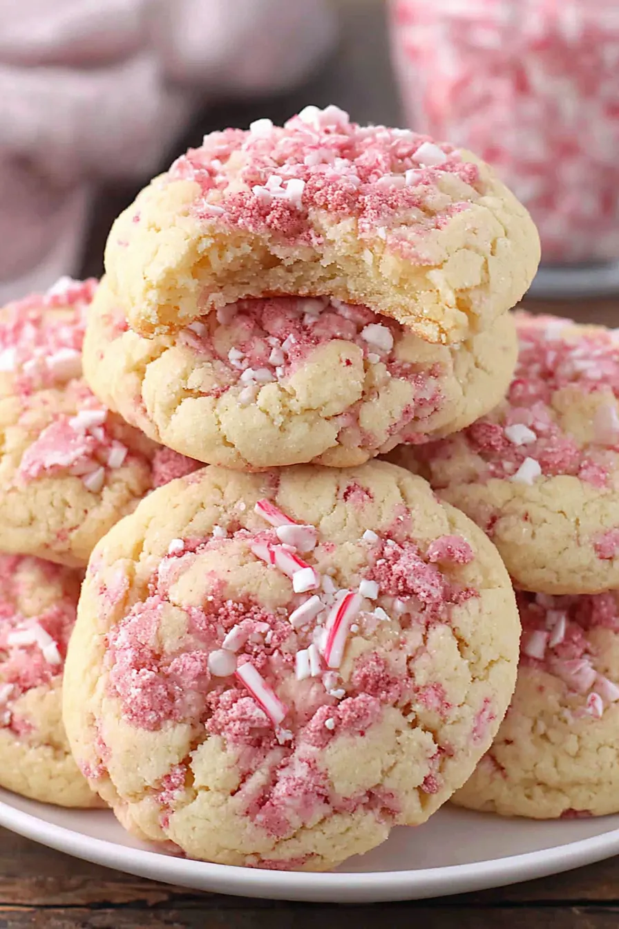 Freshly baked strawberry crunch cookies on a cooling rack