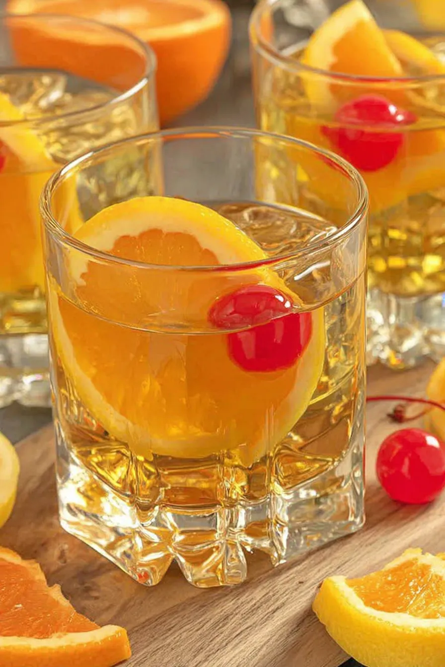 Bottle trio and garnishes on a wooden surface