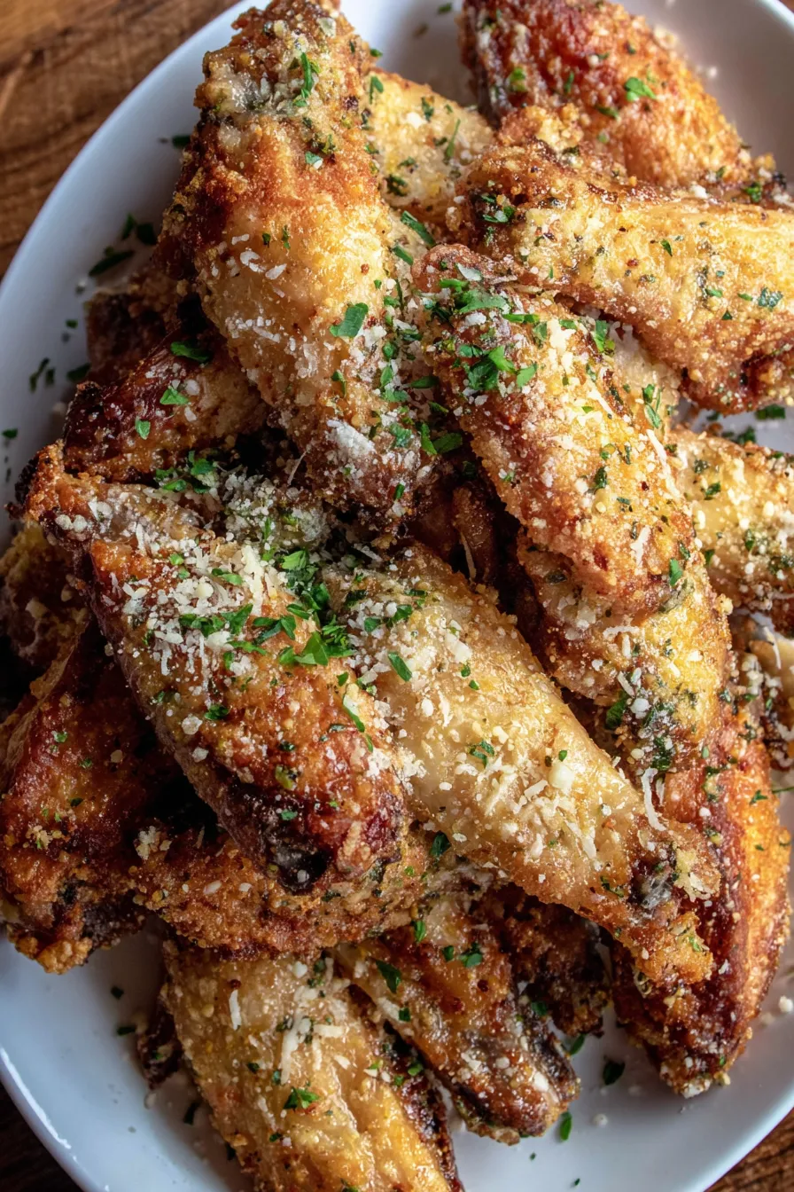 Plated parmesan crusted wings with lemon and parsley