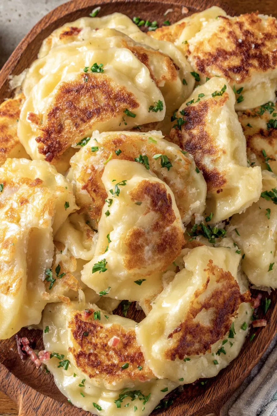 Rolling out pierogi dough with a rolling pin