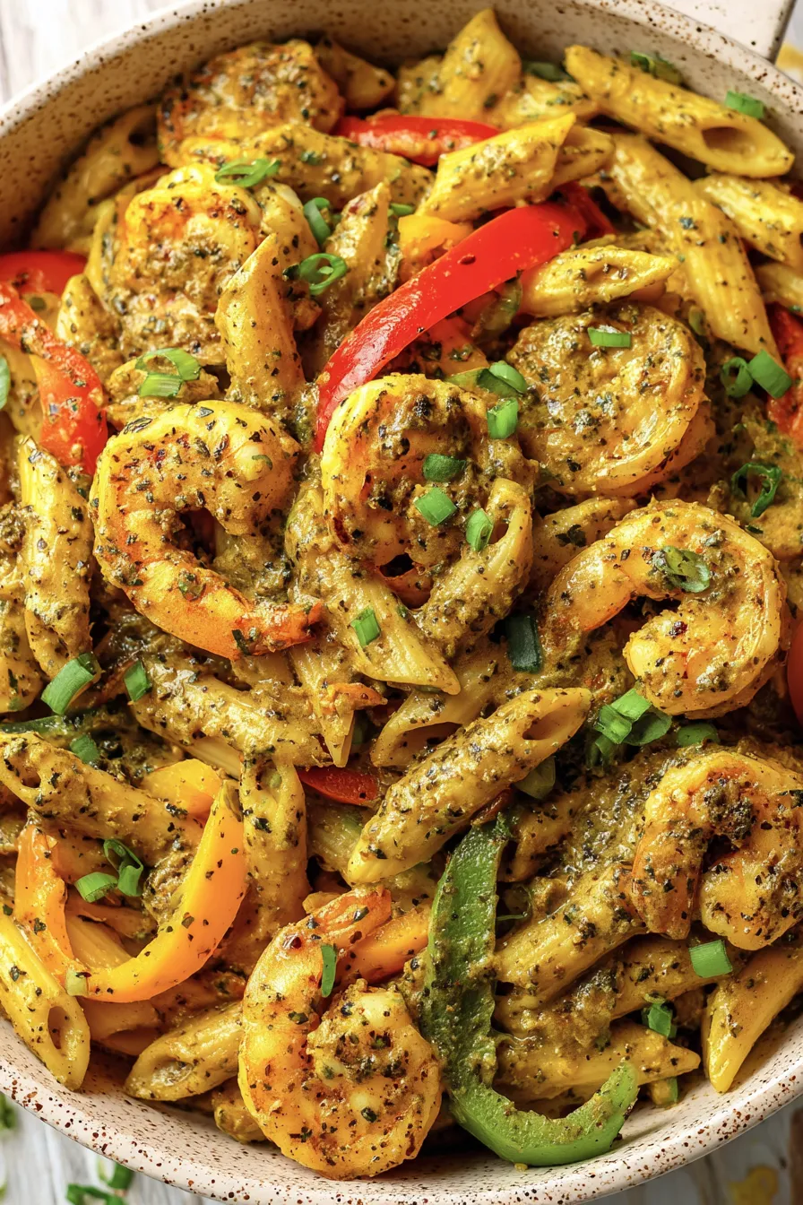 Close-up of colorful rasta pasta