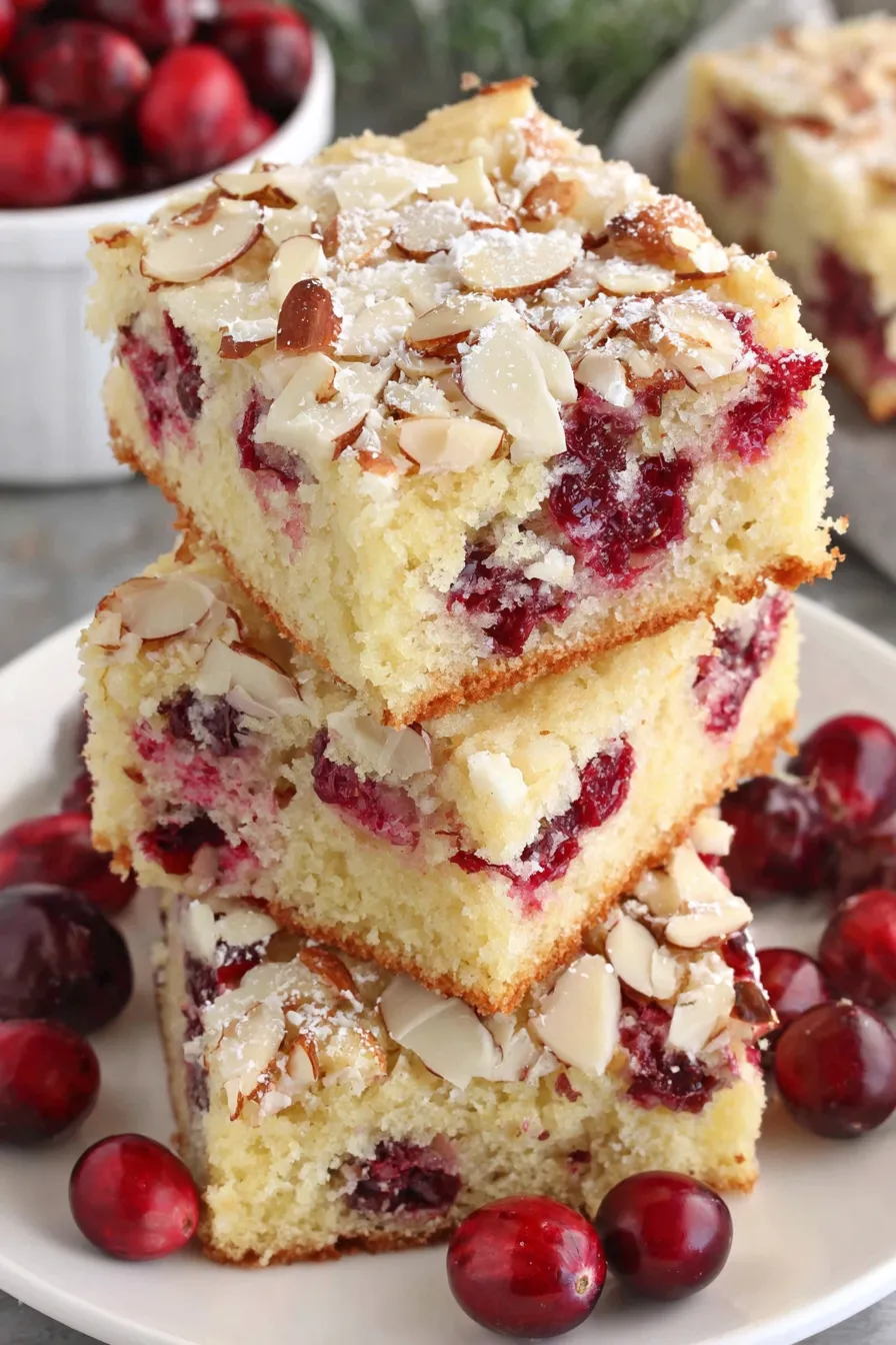 Almond cranberry cake in baking pan