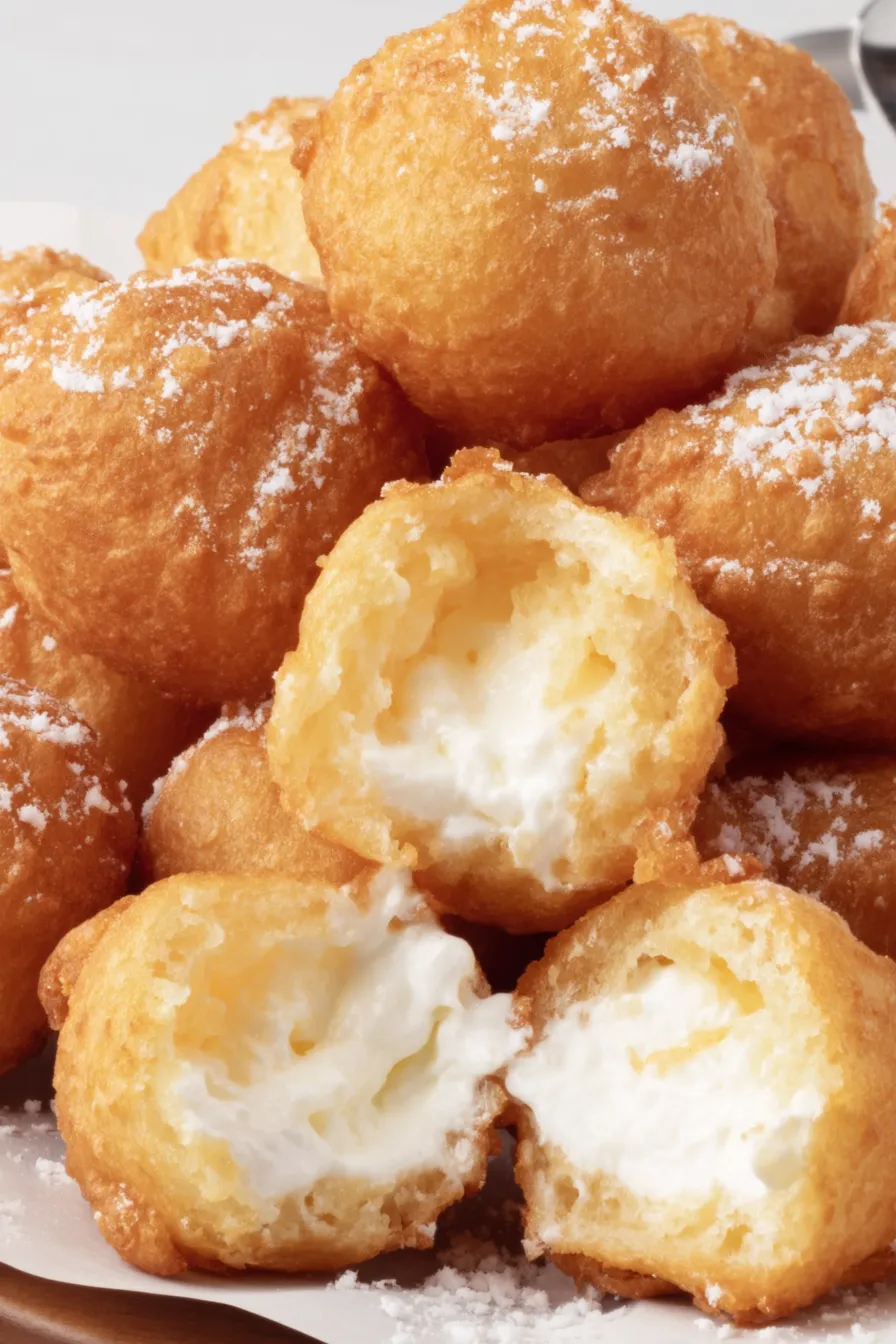 Deep fried marshmallows frying golden in a pot
