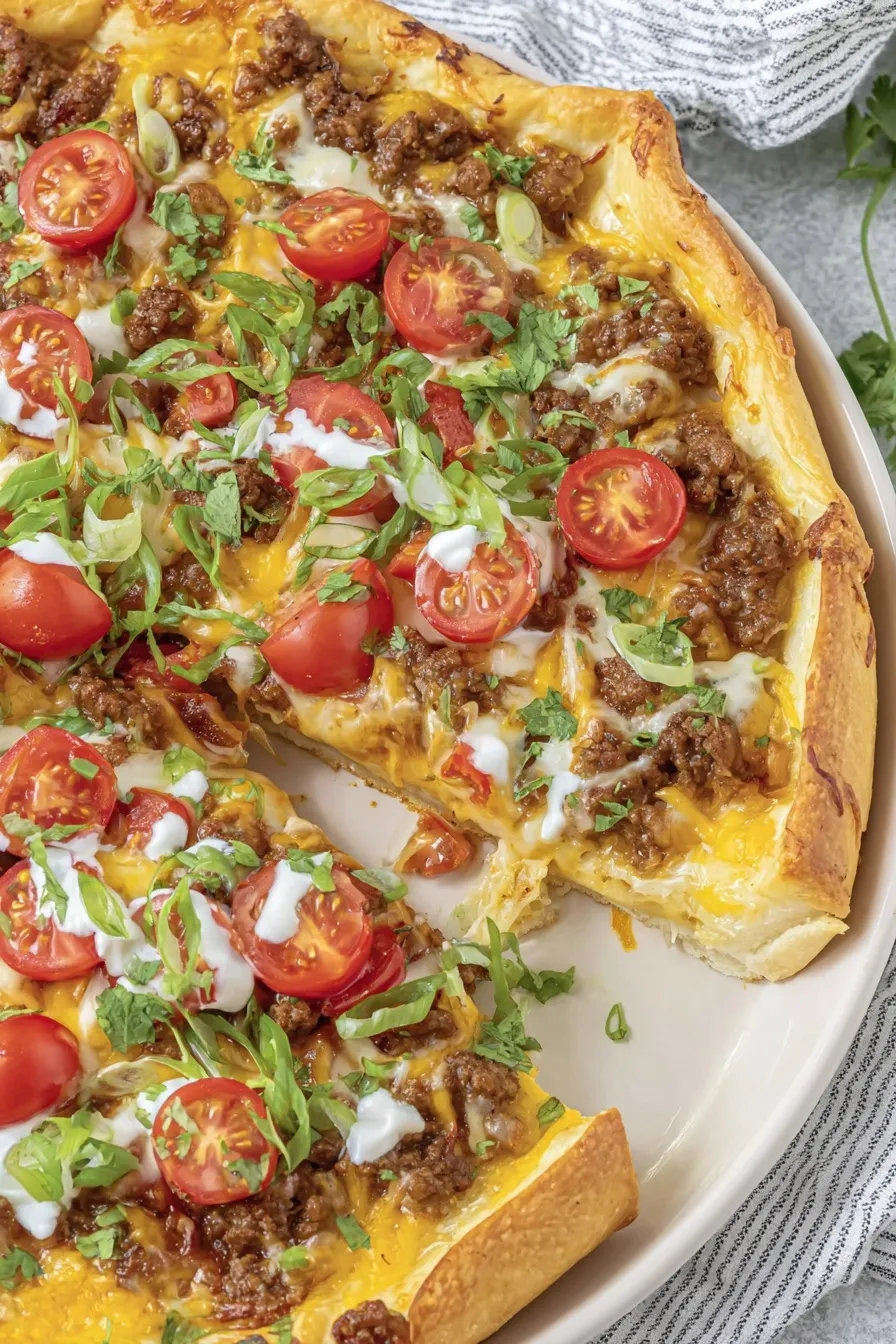 Close up of melted cheese and fresh tomato garnish