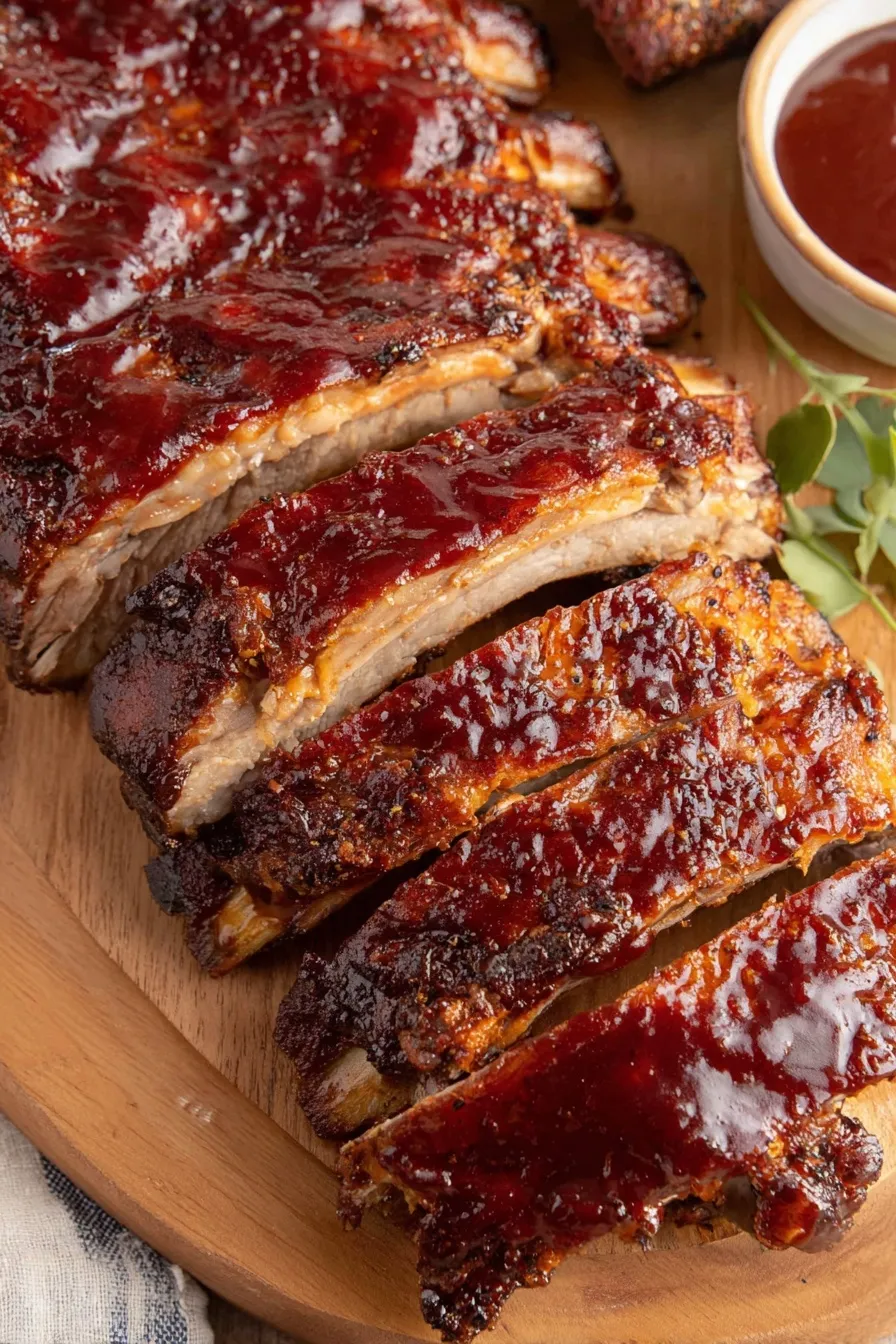 A rack of seasoned baby back ribs ready for the oven