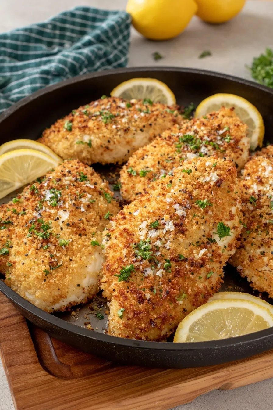 Crispy panko chicken on tray