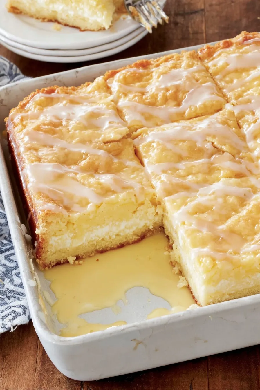 Butter cake with cream cheese layer, close up