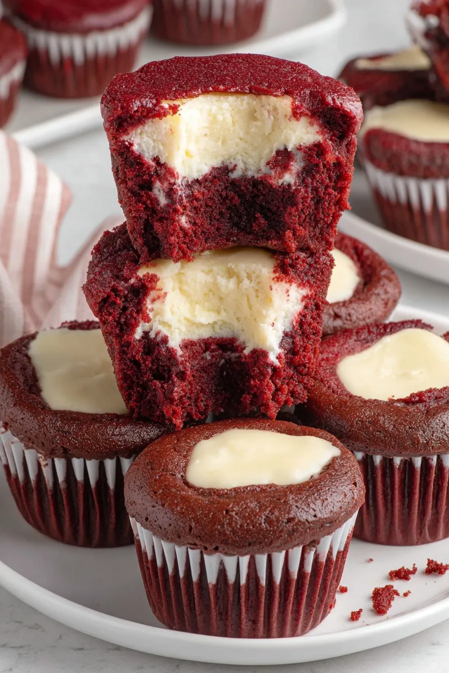 Mini red velvet cheesecake bites on a cooling rack