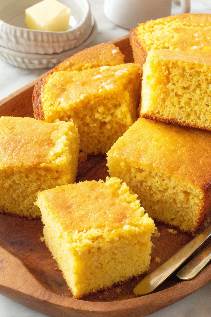 Slice of cornbread with honey and butter on top
