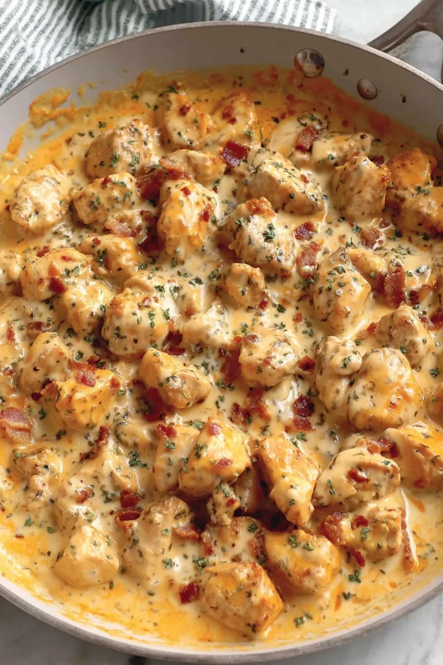 Keto Buffalo Chicken Skillet in a cast-iron pan