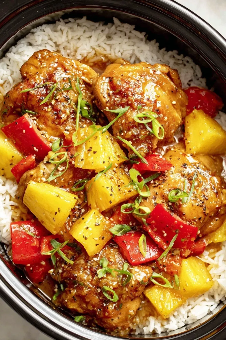 Served Hawaiian chicken over rice with green onions