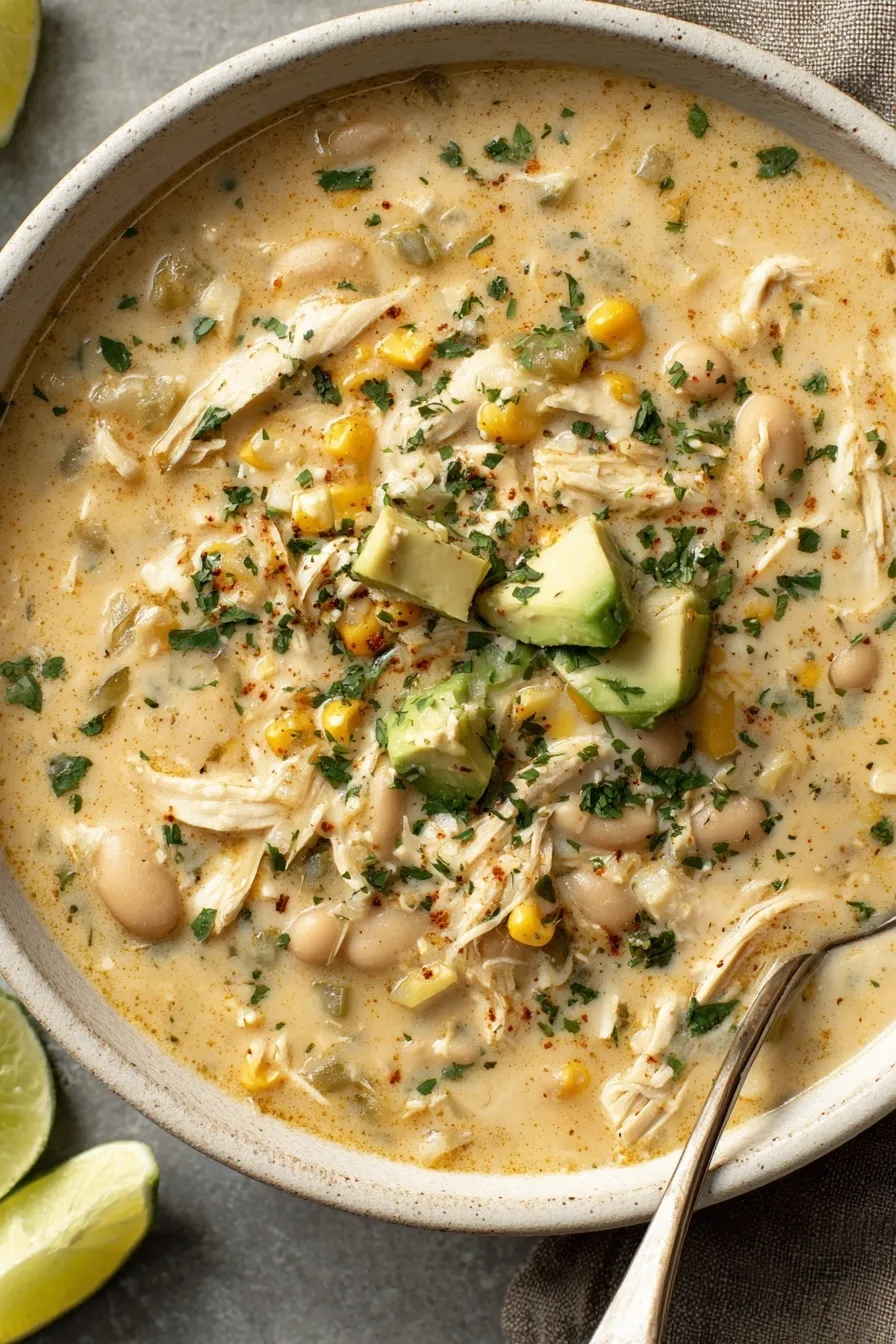Bowl of green enchilada soup topped with cheese and cilantro
