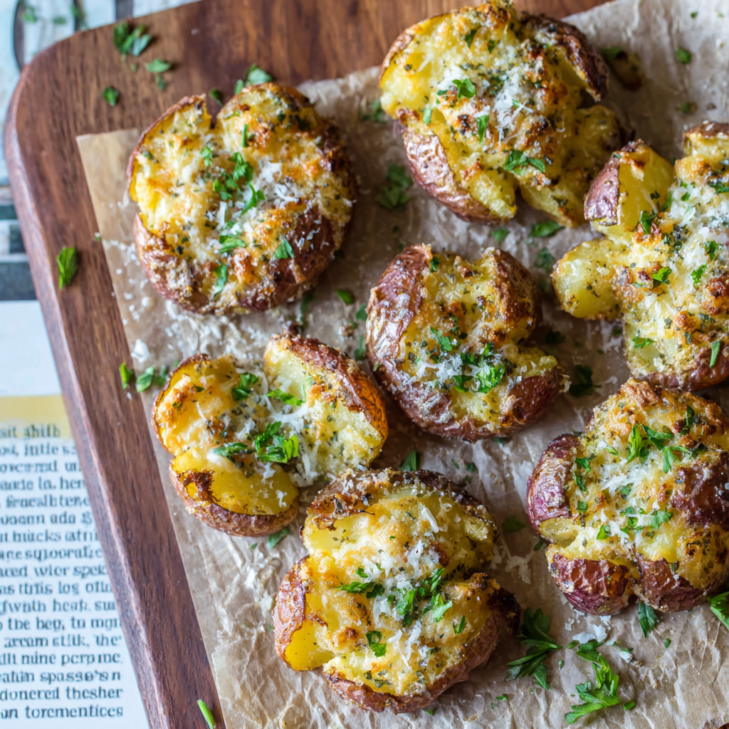 Close-up of crispy potato edges with melted Parmesan