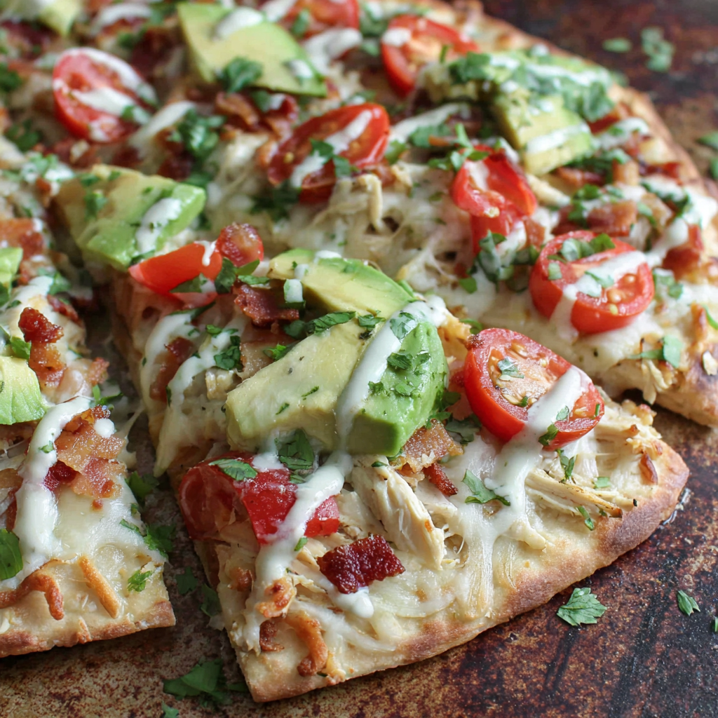 Close-up of melty mozzarella and bacon on flatbread