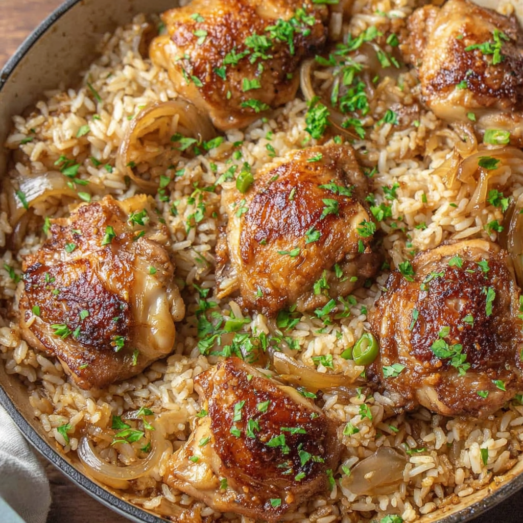 Serving the hibachi chicken and rice bake family-style at the table