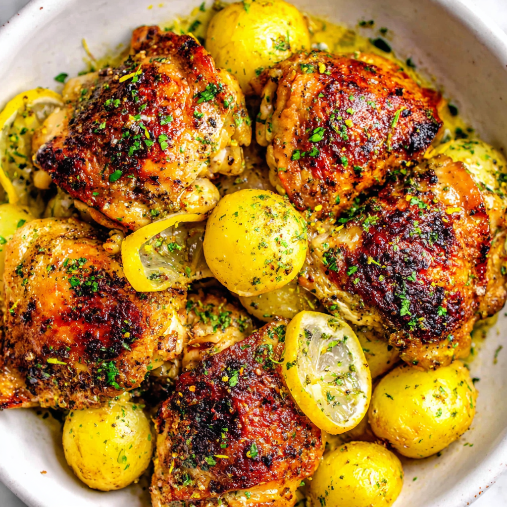 Halved Yukon gold potatoes ready to roast