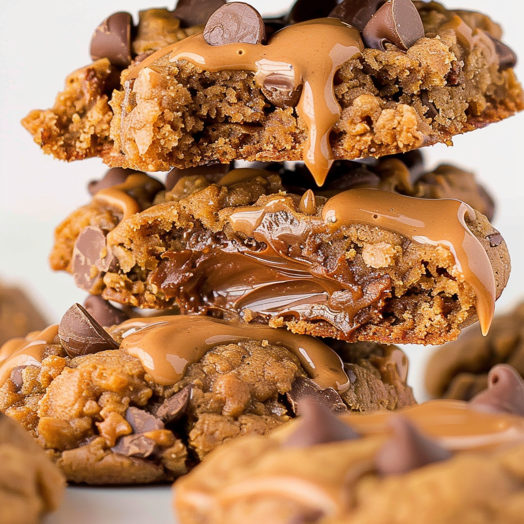 Freshly baked Chocolate Chip Biscoff Cookies on a cooling rack