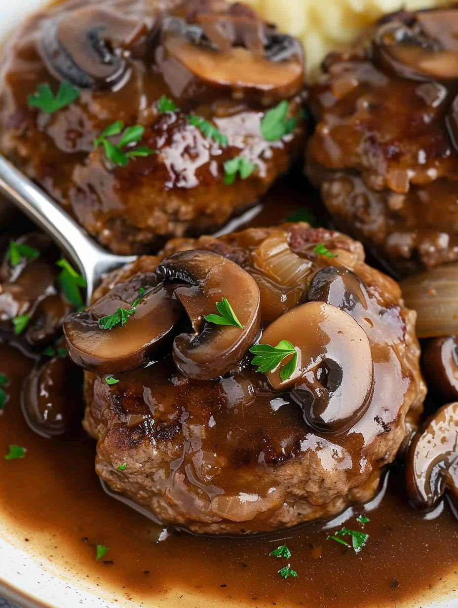 Salisbury steak patties in mushroom gravy