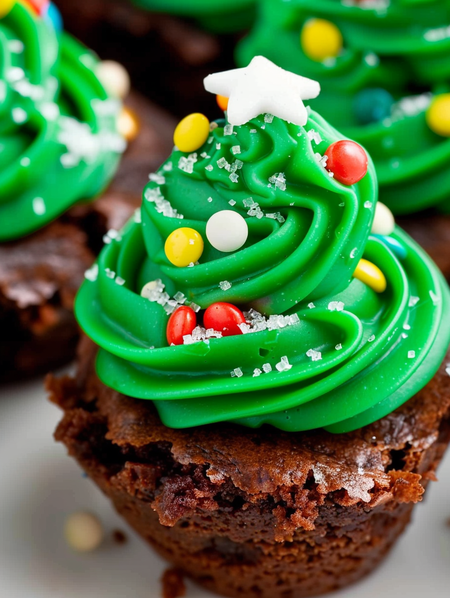 Tray of Christmas tree brownie bites in a festive arrangement