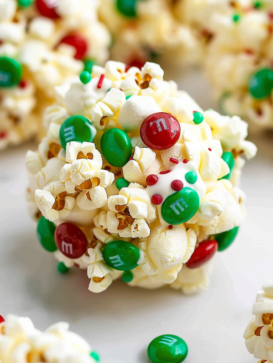 Close up of festive popcorn balls with sprinkles