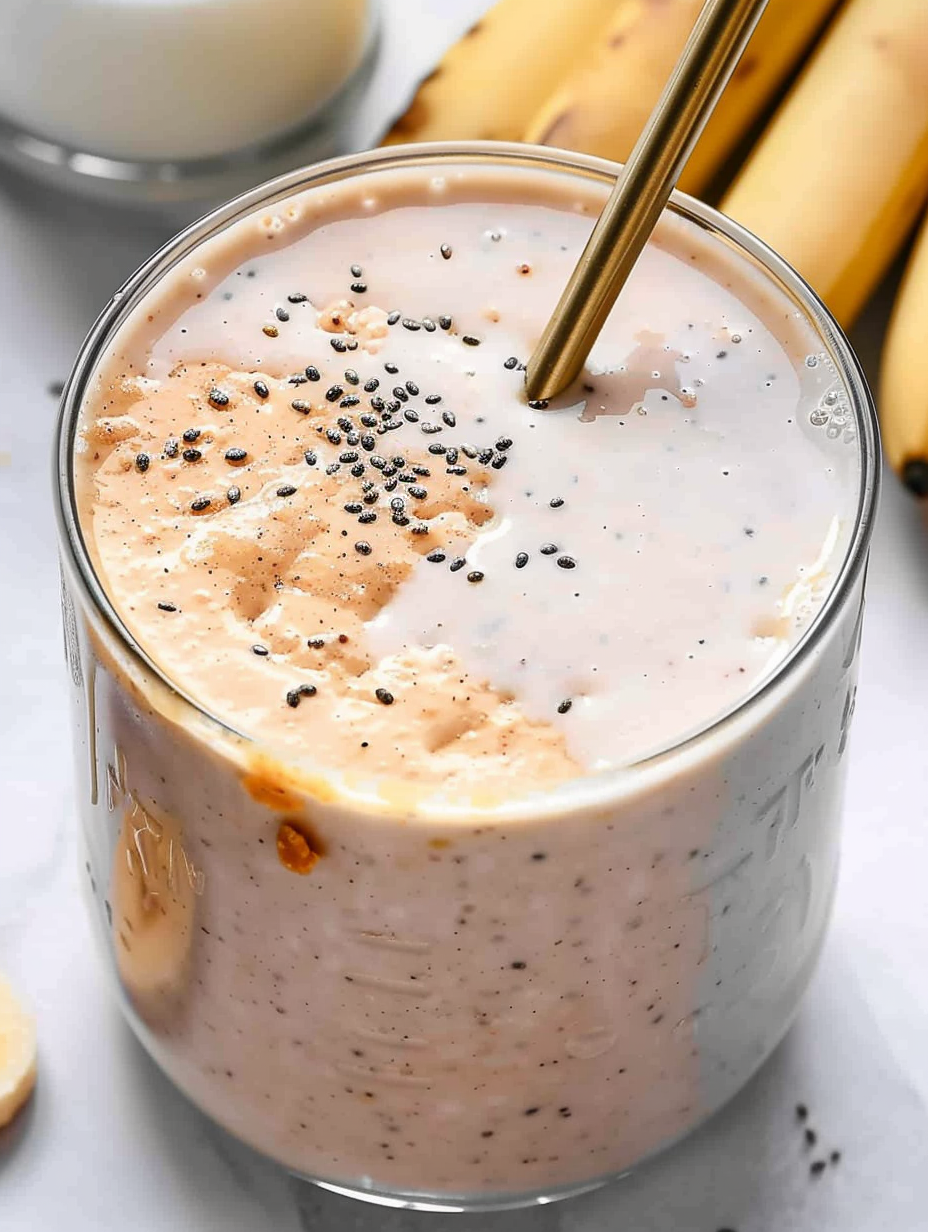 Ingredients laid out for a peanut butter banana smoothie