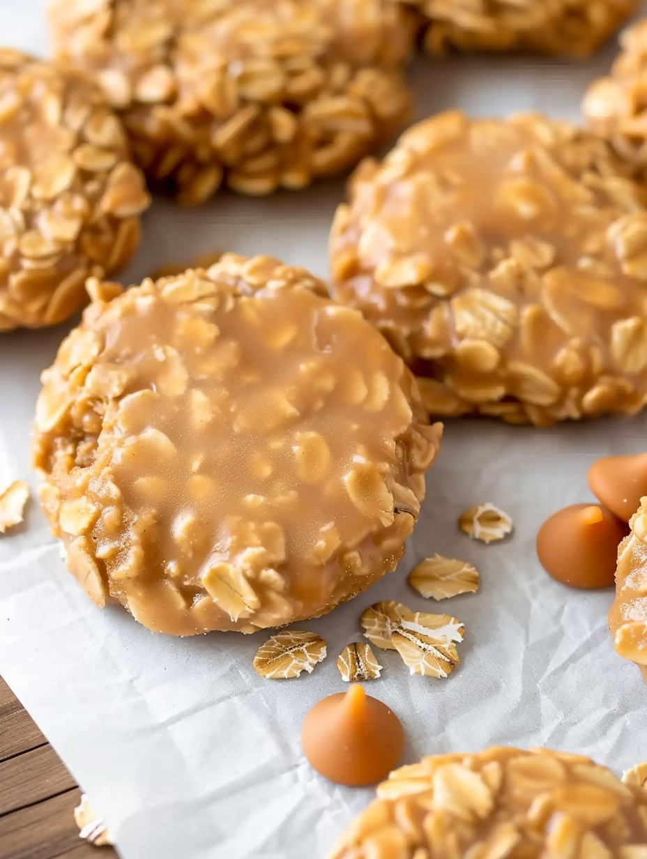 Close-up of butterscotch chips and oats