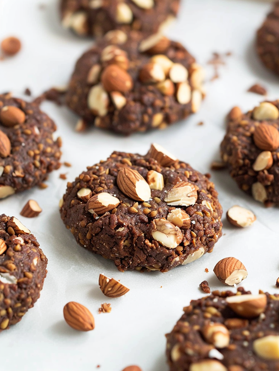 Chocolate hazelnut cookies on parchment