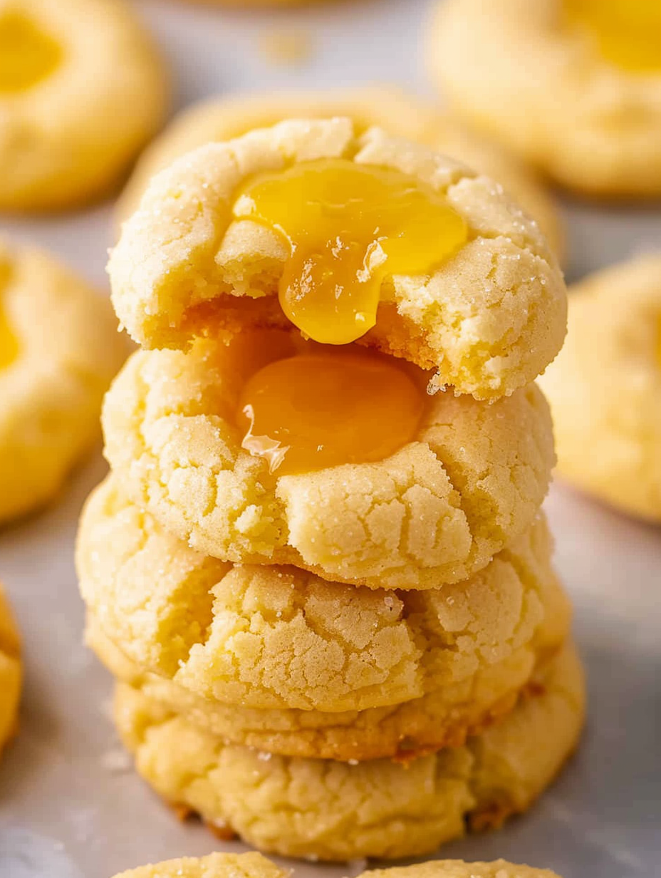 Tray of lemon curd thumbprint cookies